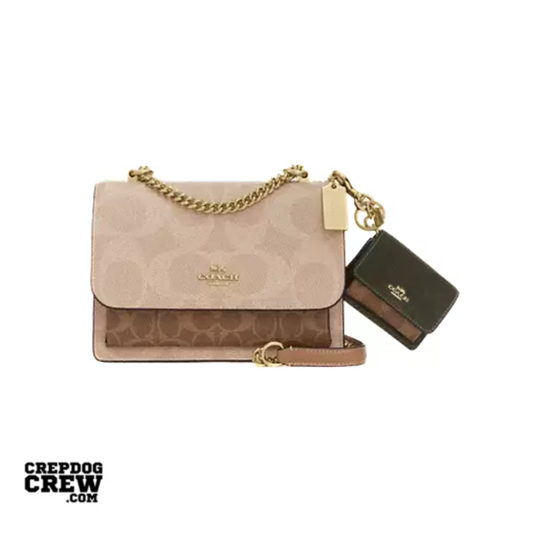 Coach Klare Bag Charm With Signature Canvas Suede Gold Army Green Tan