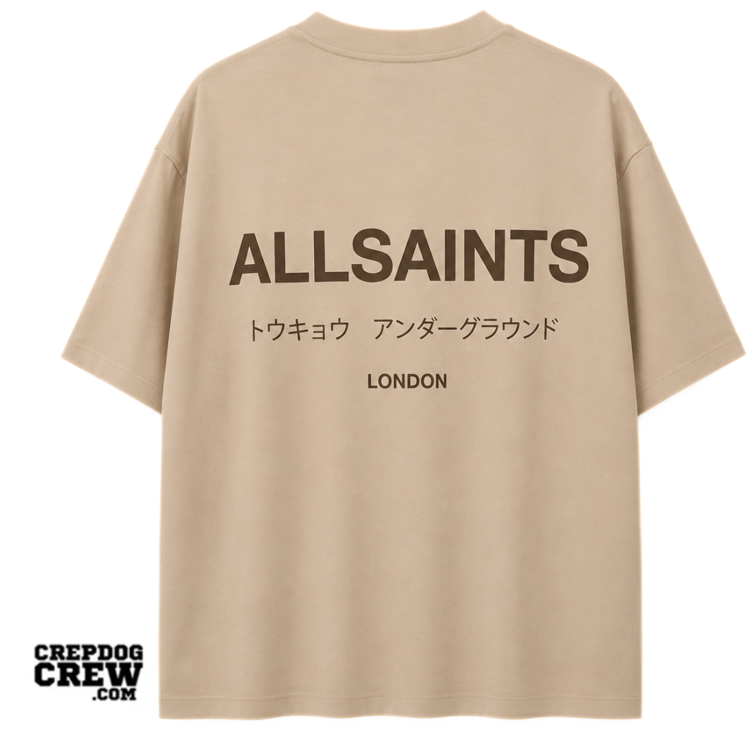 ALL SAINTS UNDERGROUND OVERSIZED CREW NECK T-SHIRT EATHER TAUPE