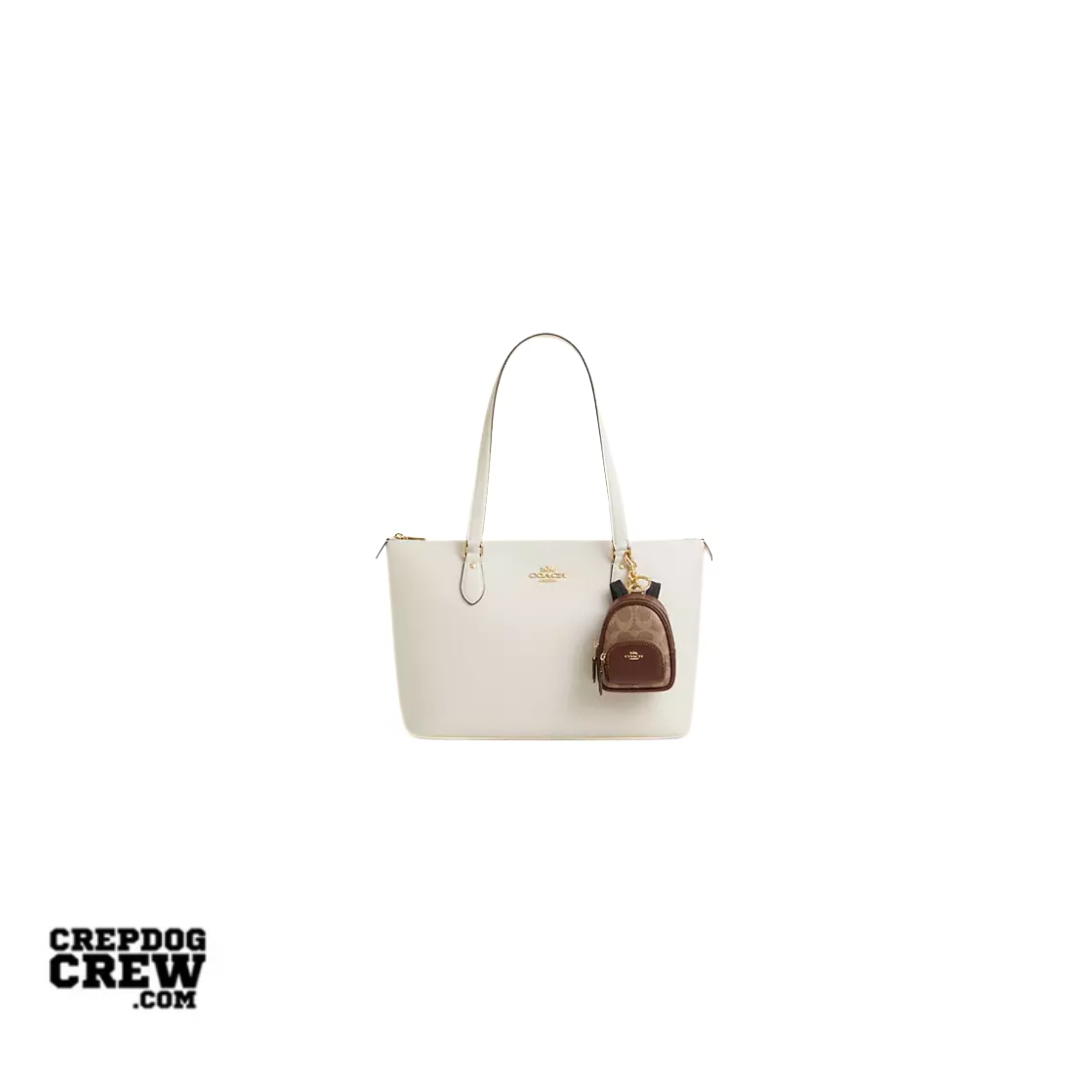 Coach Mini Court Backpack Bag Charm In Signature Canvas Gold Tan Brown