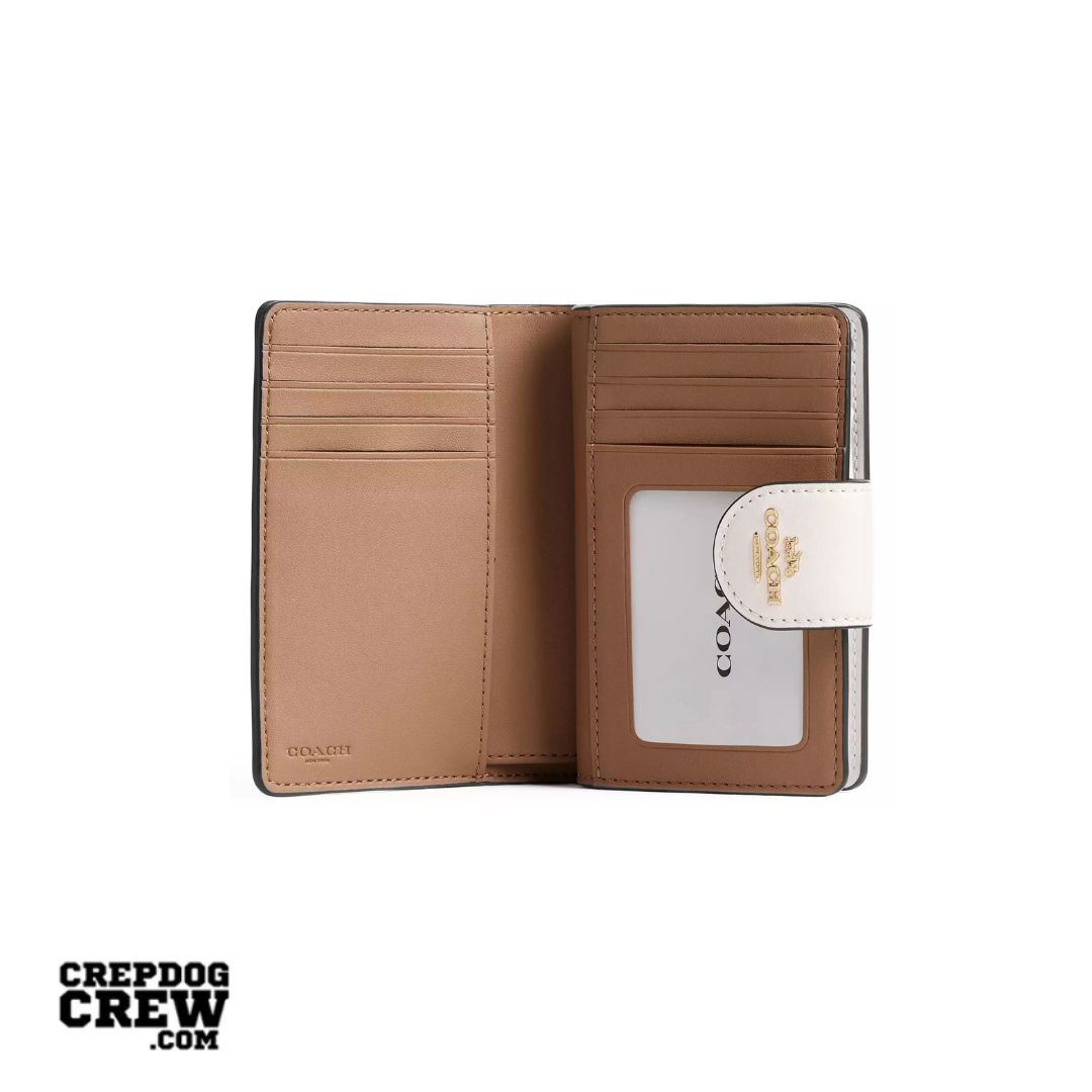 Coach Medium Corner Zip Wallet In Signature Canvas Gold Sand Chalk