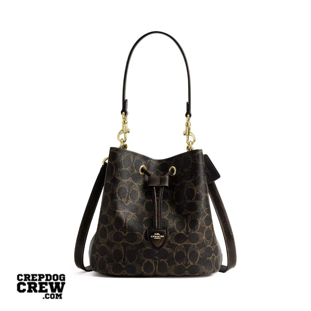 Coach Rowan Bucket Bag In Loved Signature Canvas With Charms Gold Brown