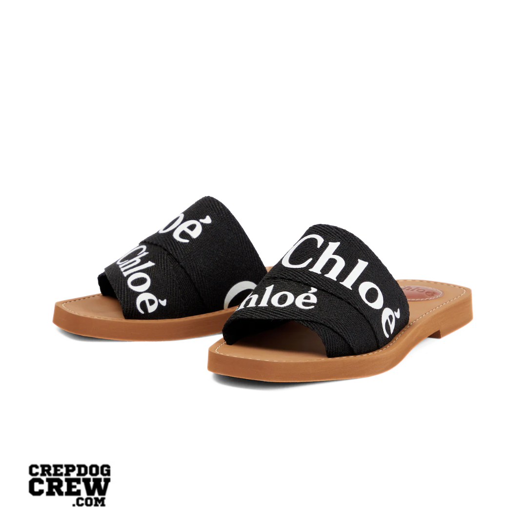 CHLOE WOODY LOGO-PRINT SANDAL BLACK