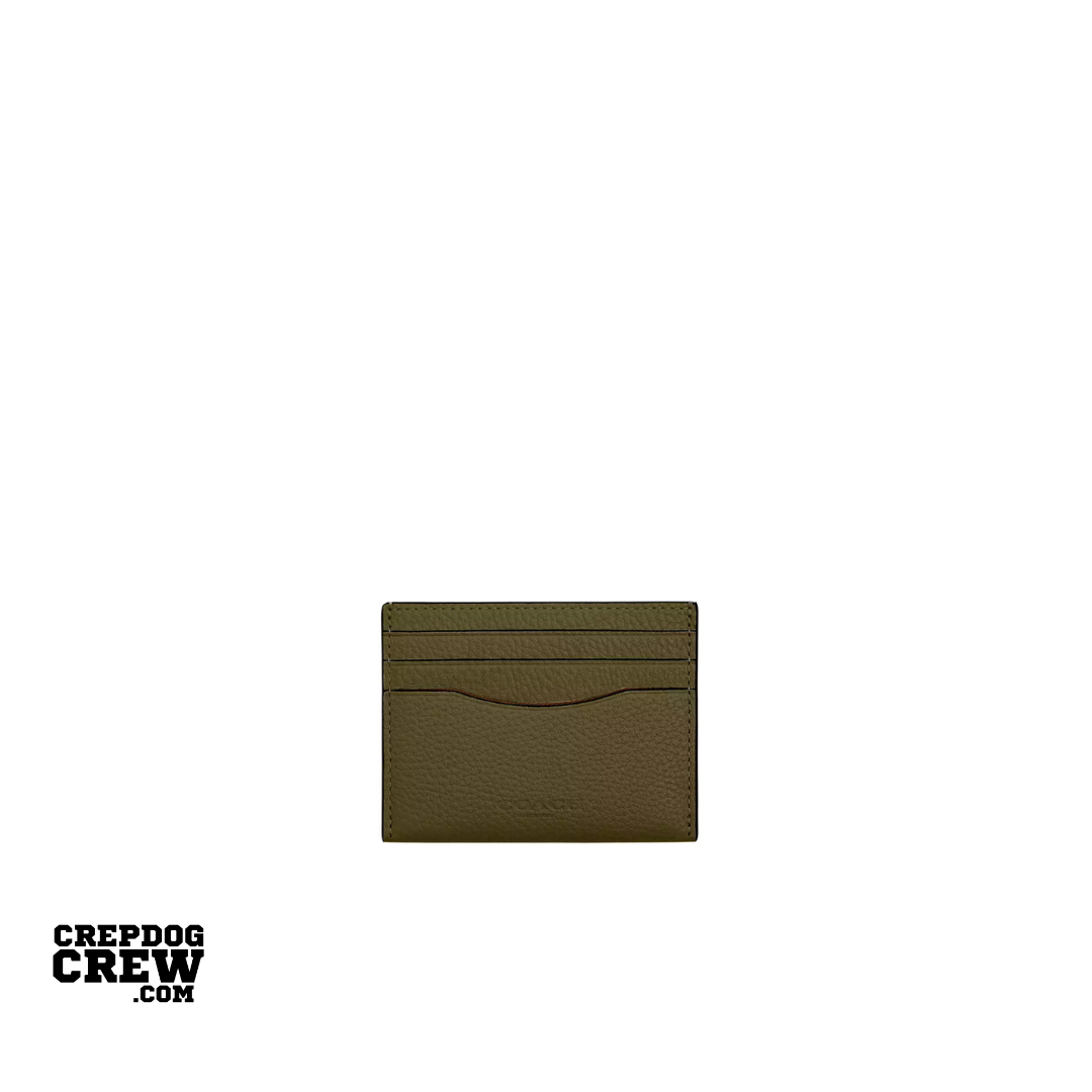 COACH Slim Id Card Case pebbled leather Silver Olive