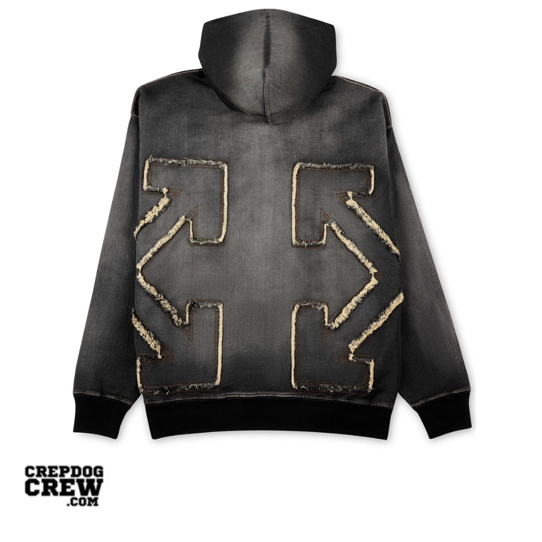 OFF WHITE Distress Arr Skate Zip Hoodie HIGHLIGHTED BLACK