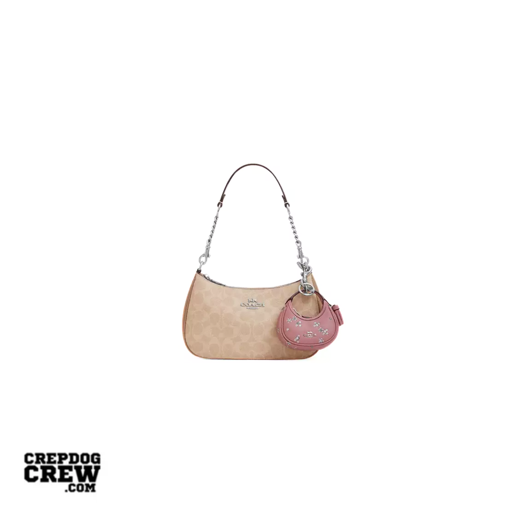 Coach Carmen Bag Charm With Star Print Novelty leather Silver Dusty Pink Multi