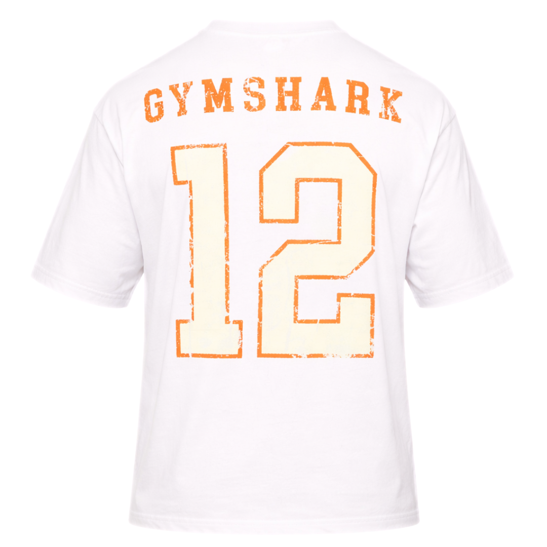 GYMSHARK COLLEGIATE GRAPHIC T-SHIRT OVERSIZED FIT WHITE