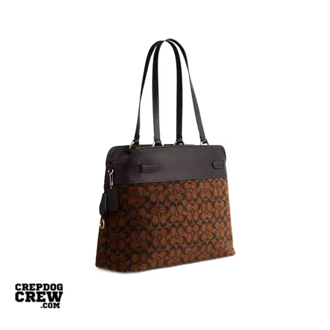 Coach Easton Tote Bag In Signature Chenille smooth leather Gold Truffle
