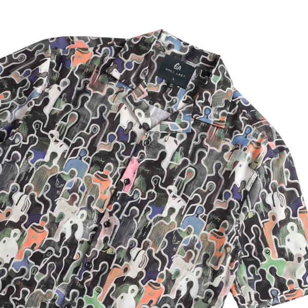 CHARCOAL SILHOUETTES CUBAN COLLAR SHIRT