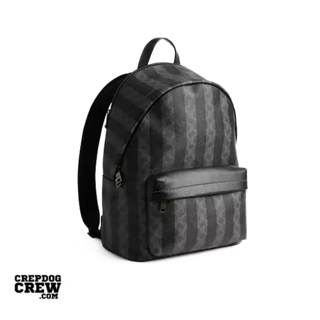Coach Taylor Backpack In Signature Canvas With Stripes Gunmetal Black Grey