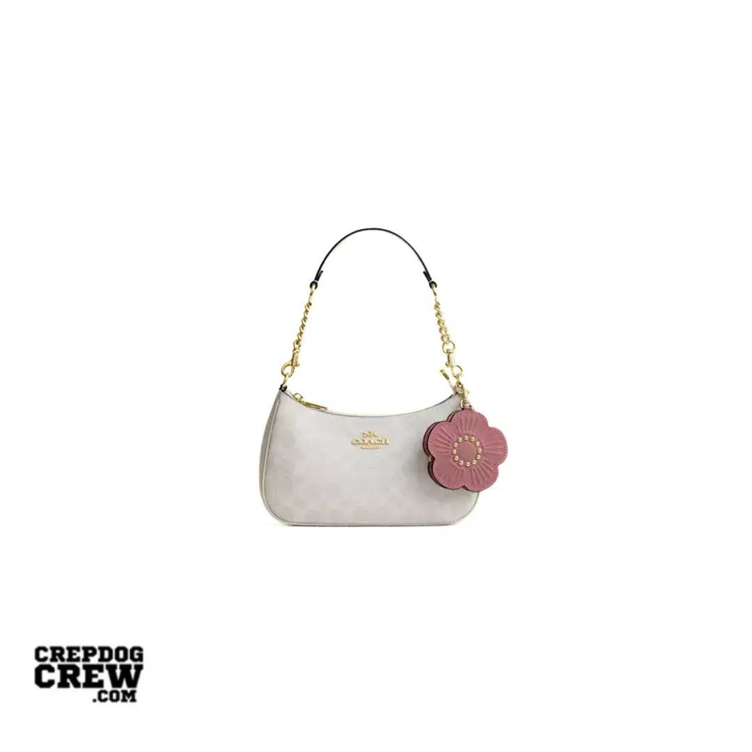 Coach Tea Rose Bag Charm Smooth leather Gold Peony