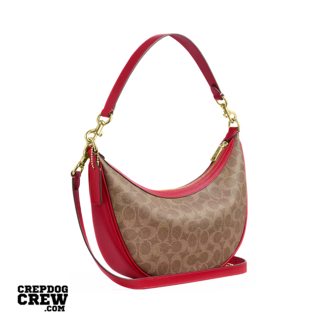 COACH Aria Shoulder Bag In Signature Canvas Gold Tan Carnation