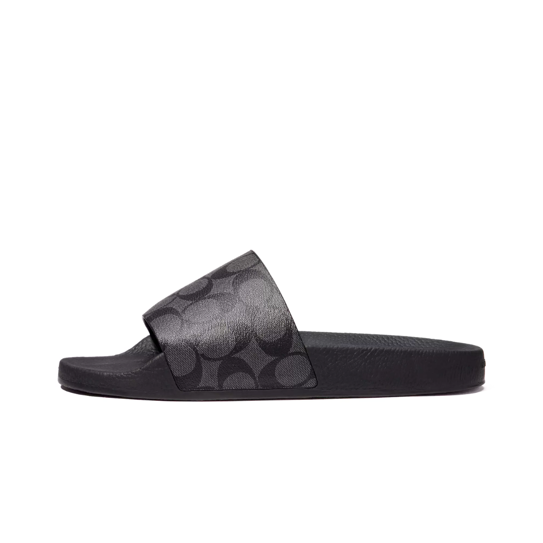 COACH Slide In Signature Canvas Charcoal Black