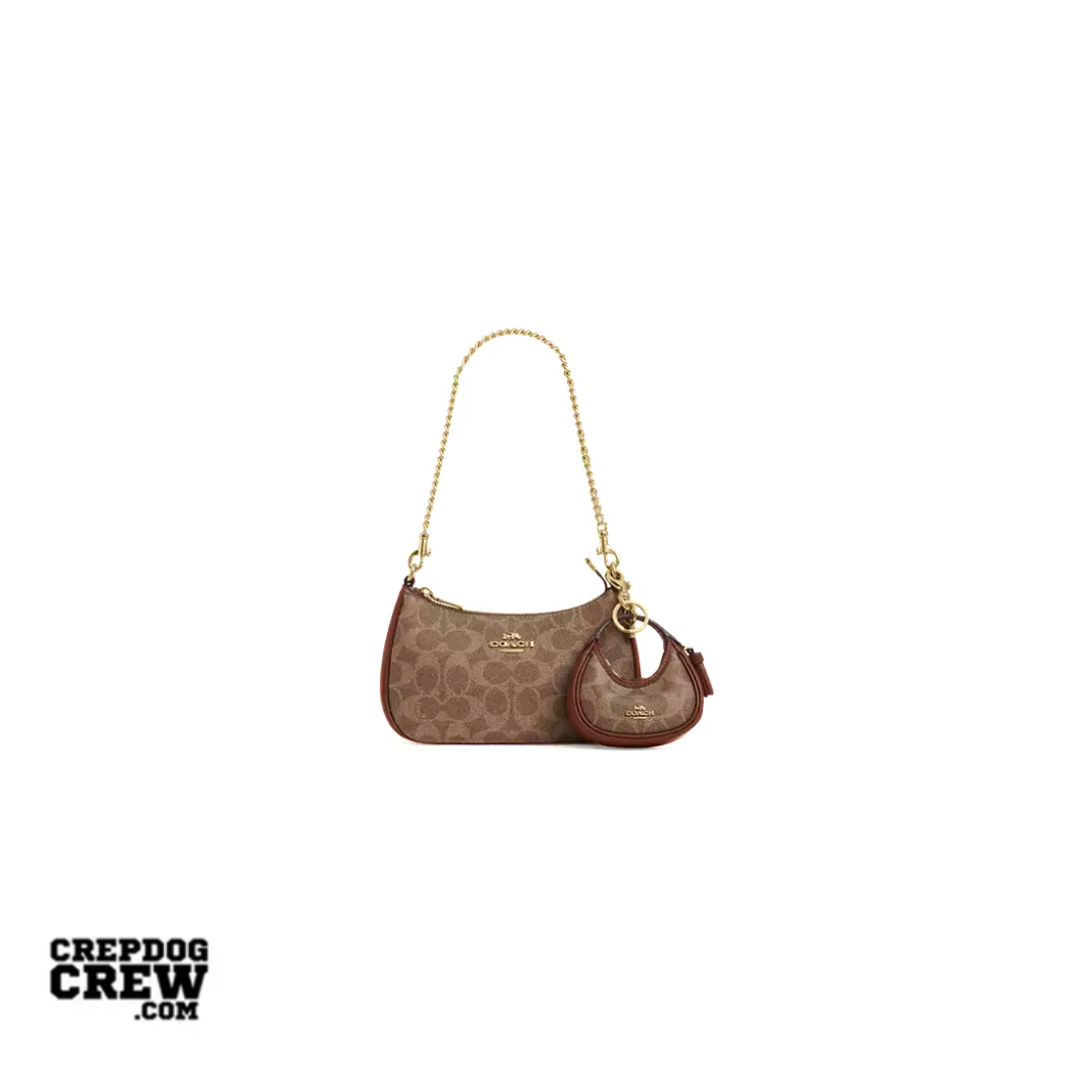 Coach Mini Carmen Bag Charm In Signature Canvas Gold Tan Brown