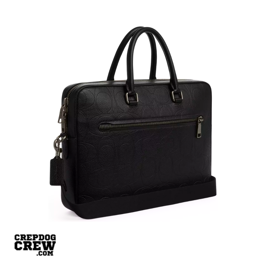 Coach Ethan Slim Brief In Signature Leather Gunmetal Black