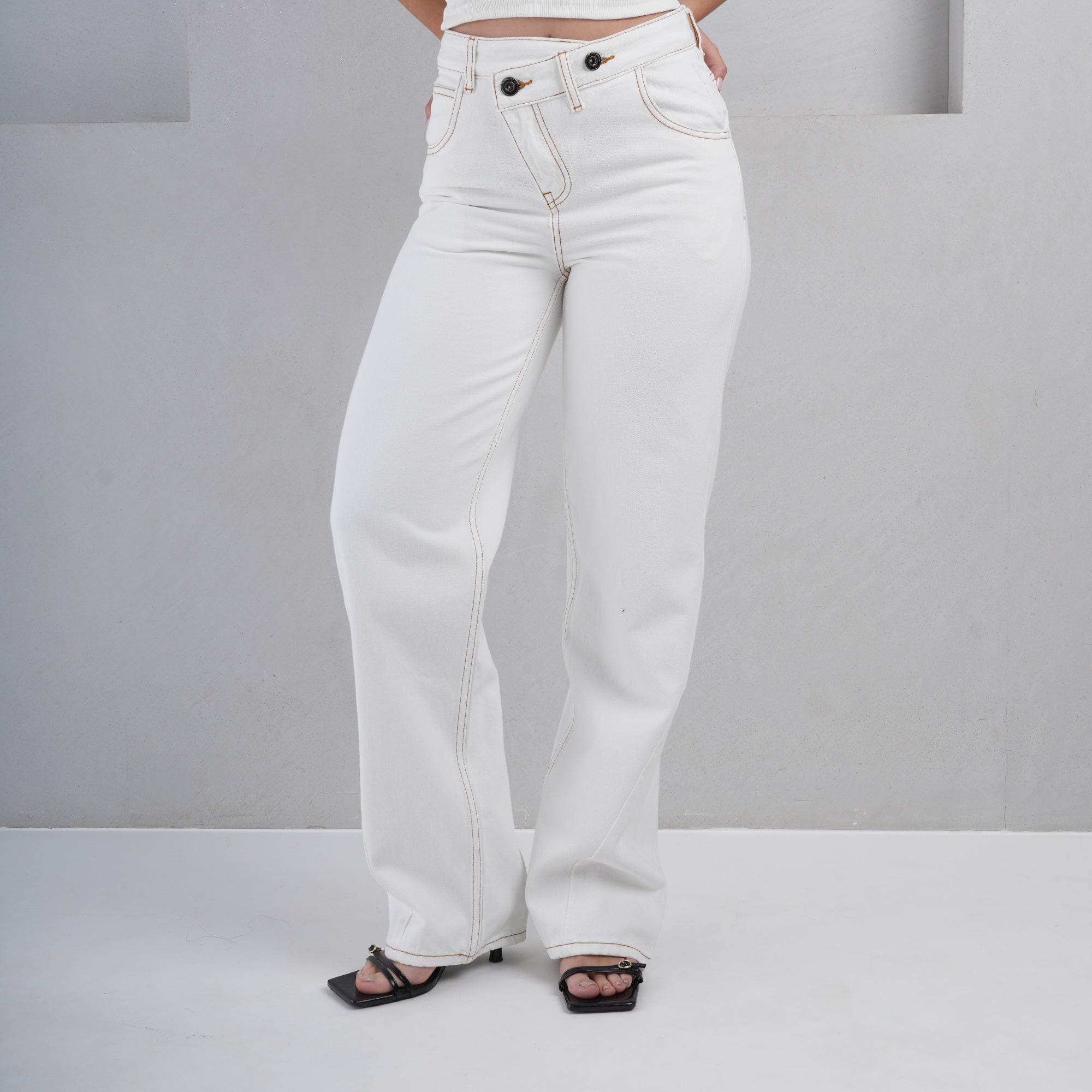 IVORY ASYMMETRIC JEANS FOR WOMENS