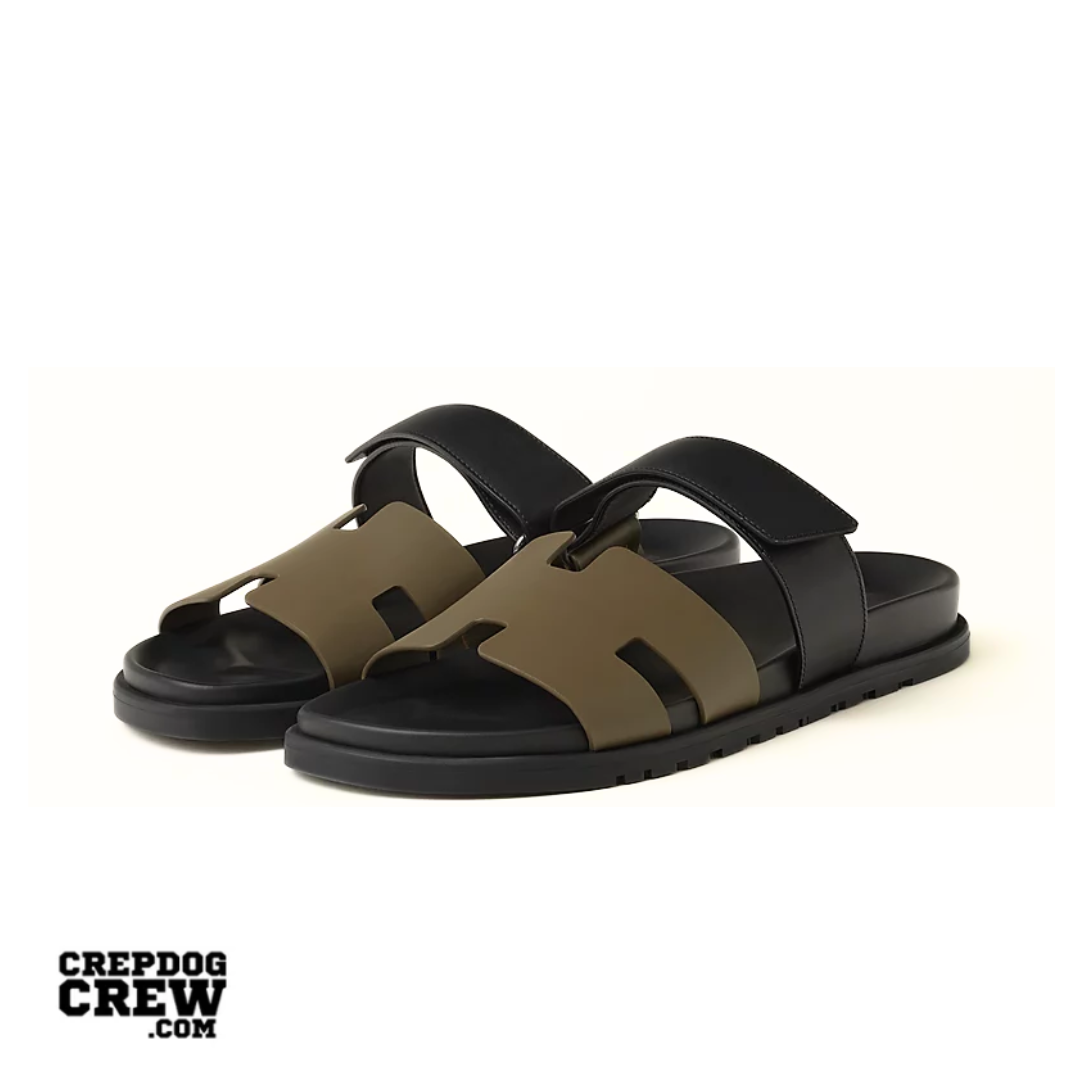 HERMES CHYPRE SANDAL VERT TOUNDRA NOIR