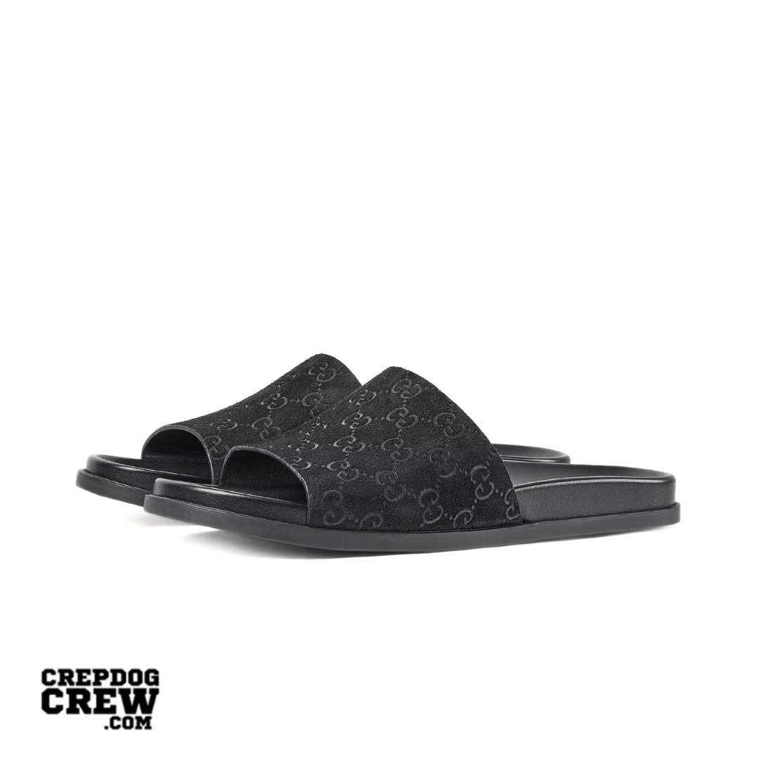 GUCCI GG LUXURY SUEDE SLIDE BLACK