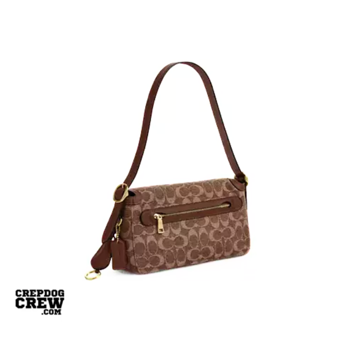 Coach Etta Small Flap Shoulder Bag In Signature Chenille Gold Light Khaki Vintage Brown