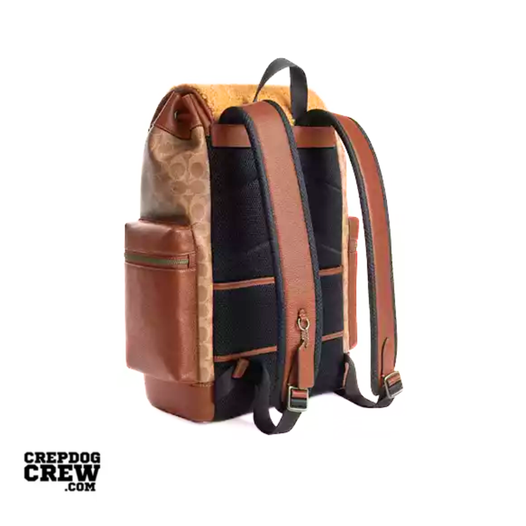 Coach Sprint Backpack In Signature Canvas shearling Gunmetal Tan Vintage Brown