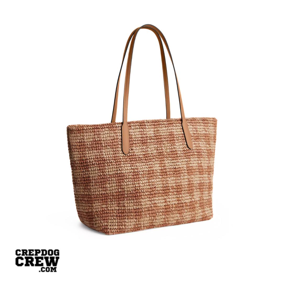 Coach City Tote Bag With Gingham Print straw Gold Tan