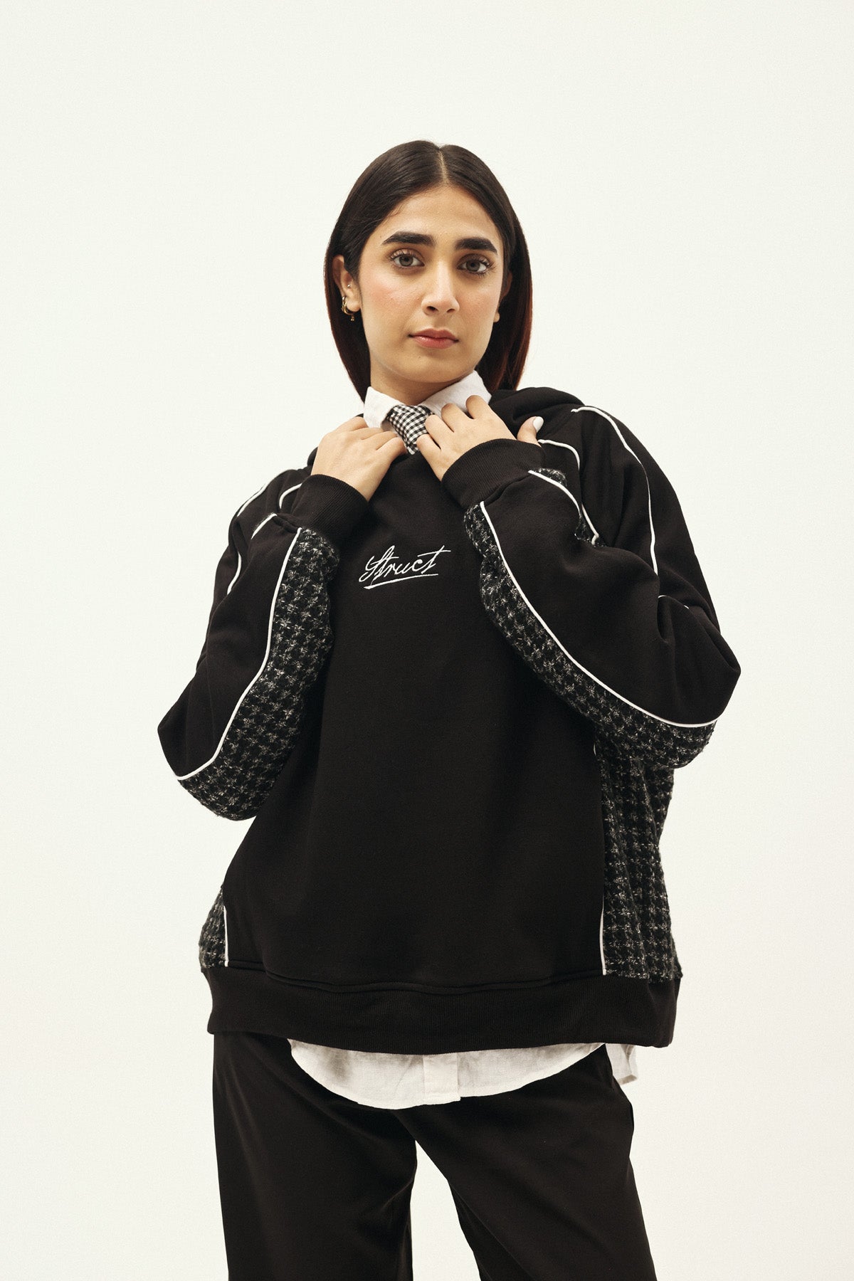 HOUNDSTOOTH CHECK SUITING HOODIE - II