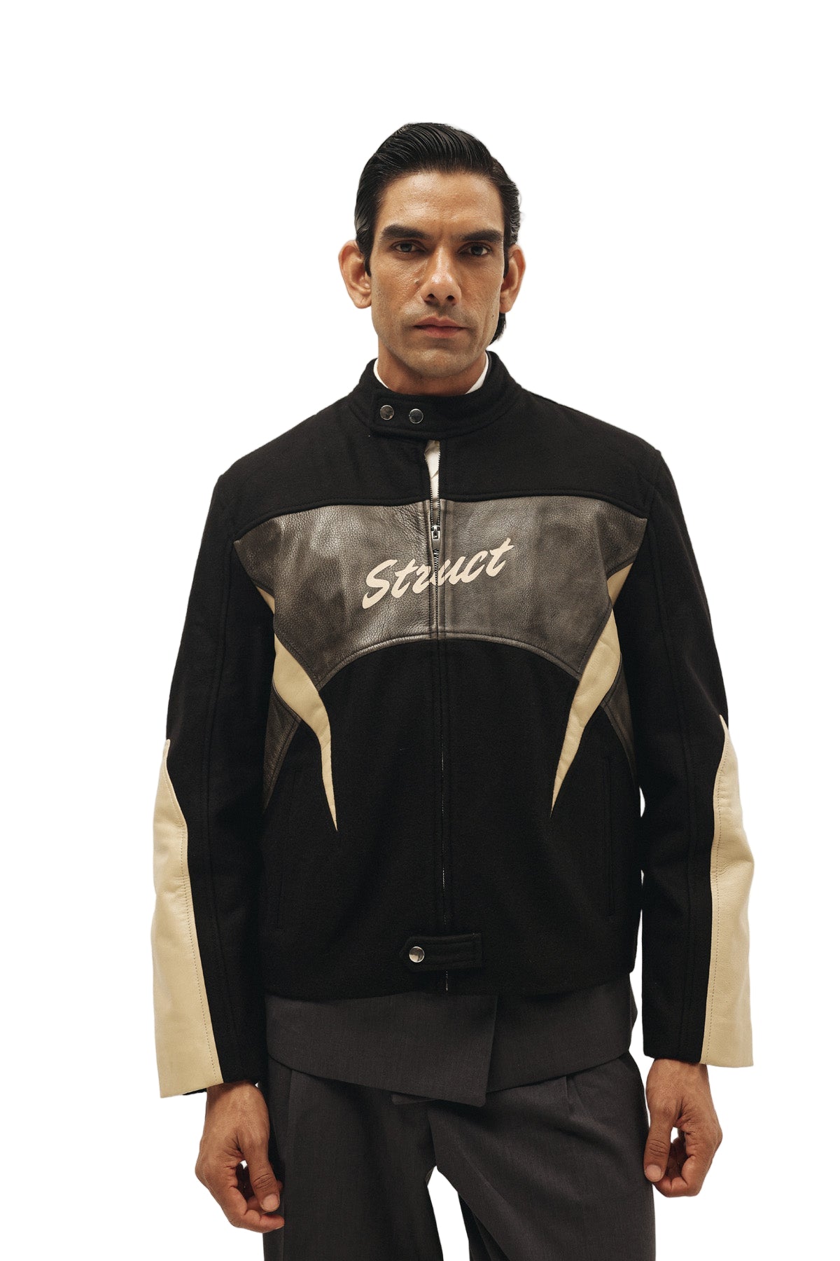 STRUCT DISTRESSED LEATHER RIDER JACKET BLACK