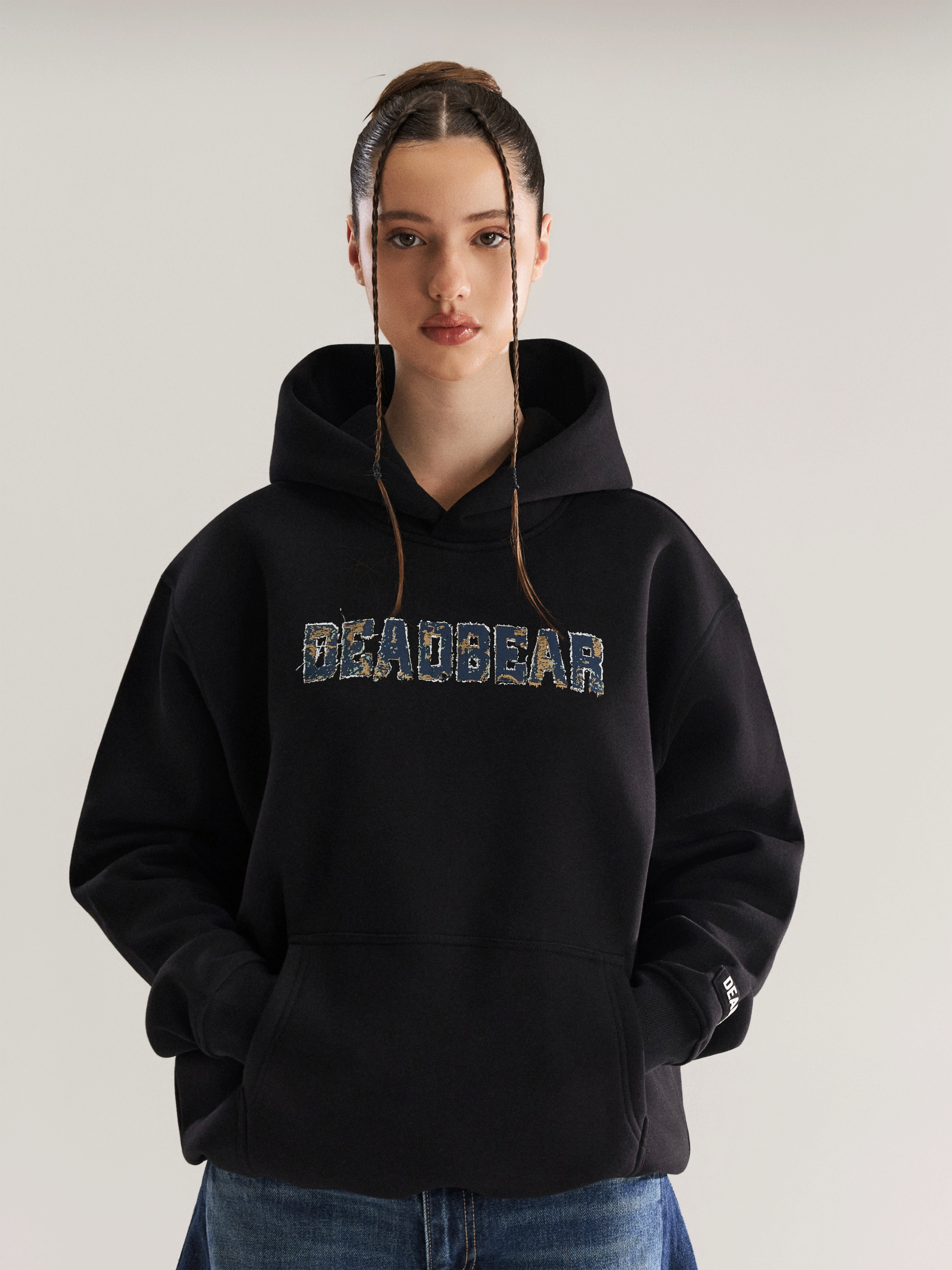 Fake Denim Hoodie Black