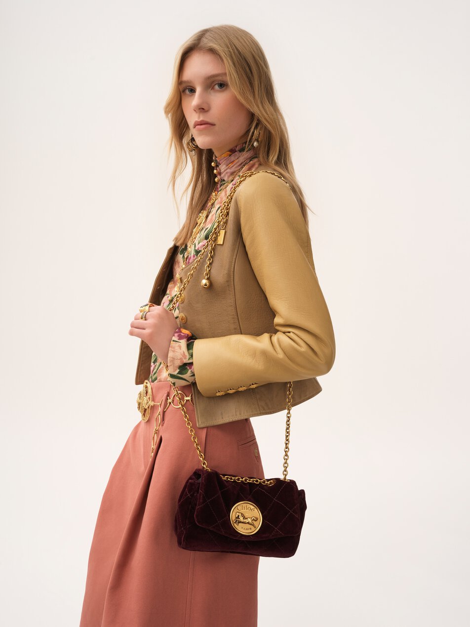 CHLOE Small Chloé Heritage shoulder bag in velvet Crafty Brown