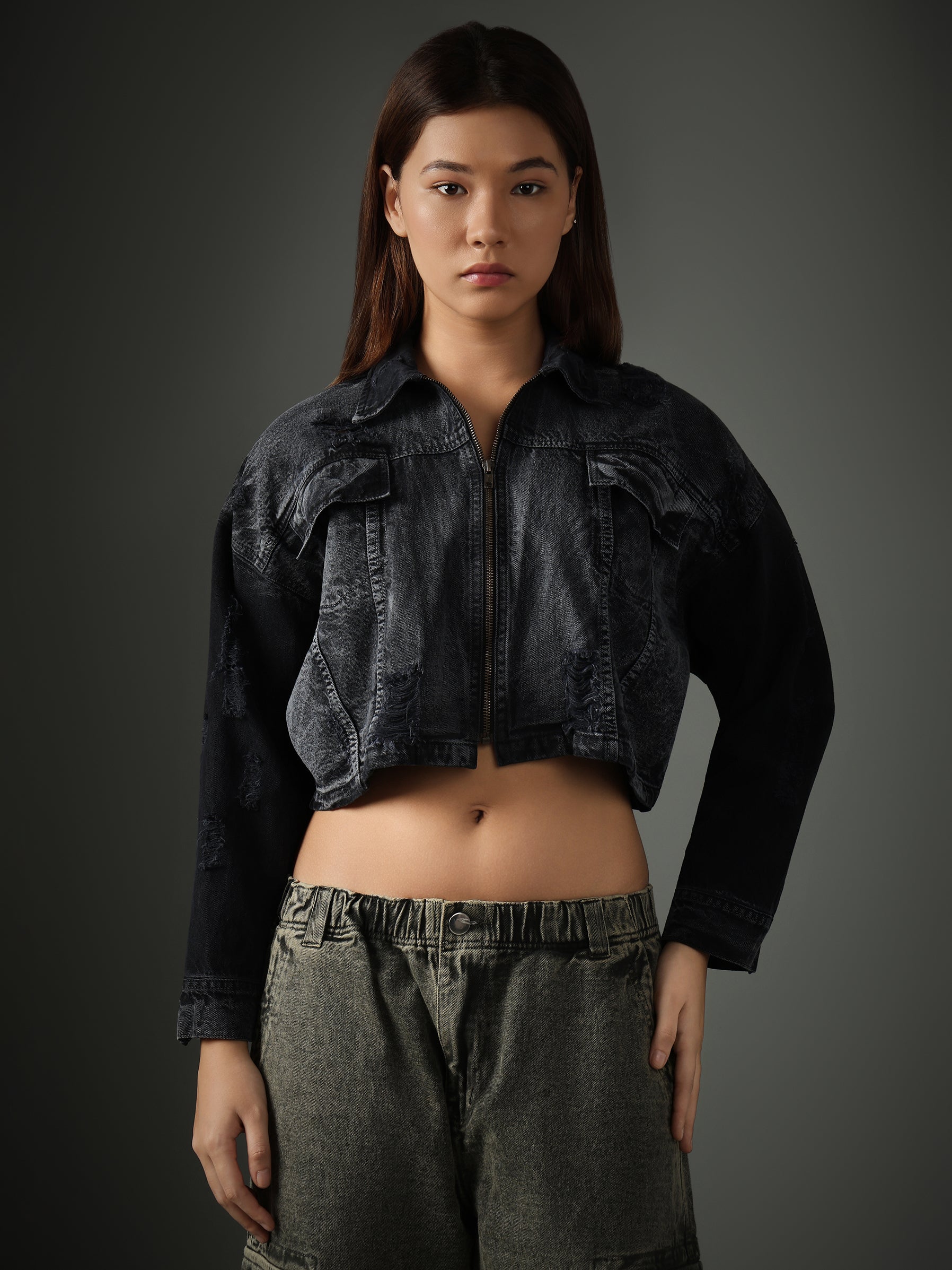 Acid Wash Blue-Grey Cropped Jacket