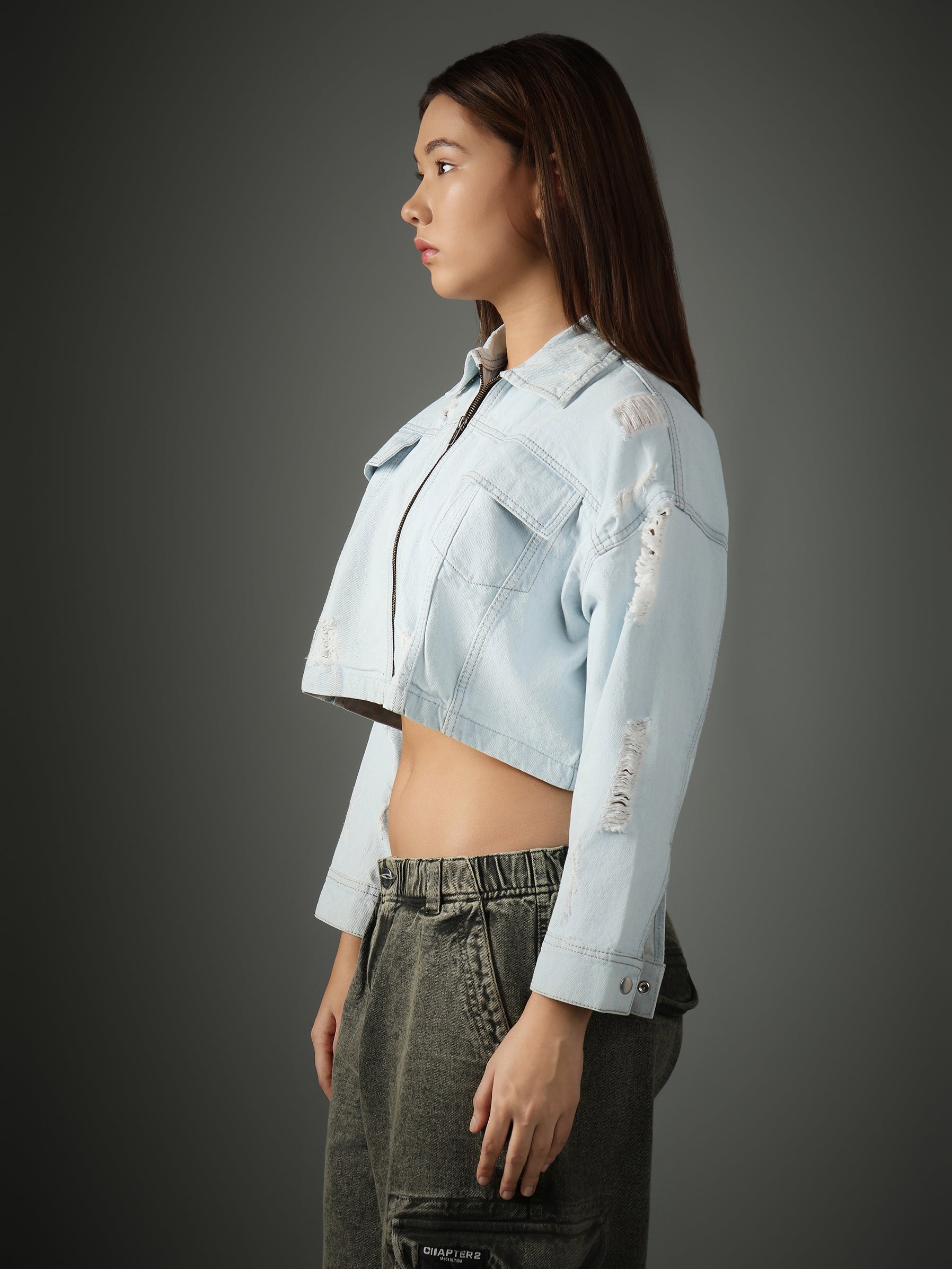 LIGHT BLUE CROPPED  JACKET