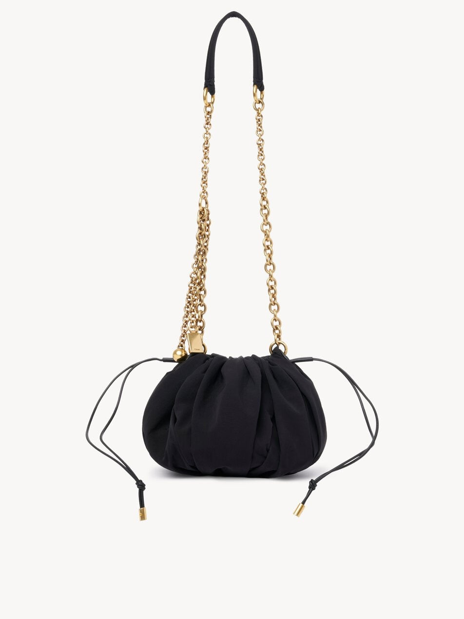 CHLOE Plissé shoulder bag with chain in nylon Black