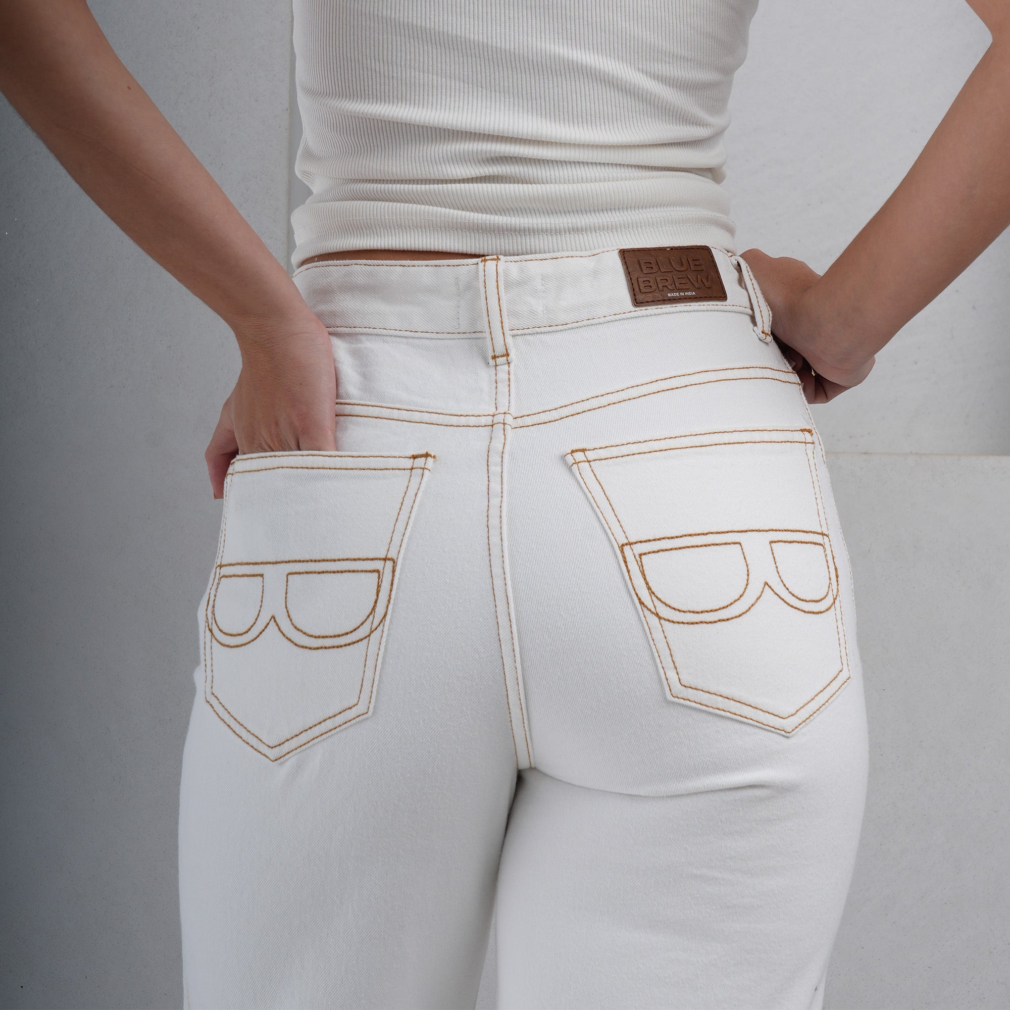 IVORY ASYMMETRIC JEANS FOR WOMENS