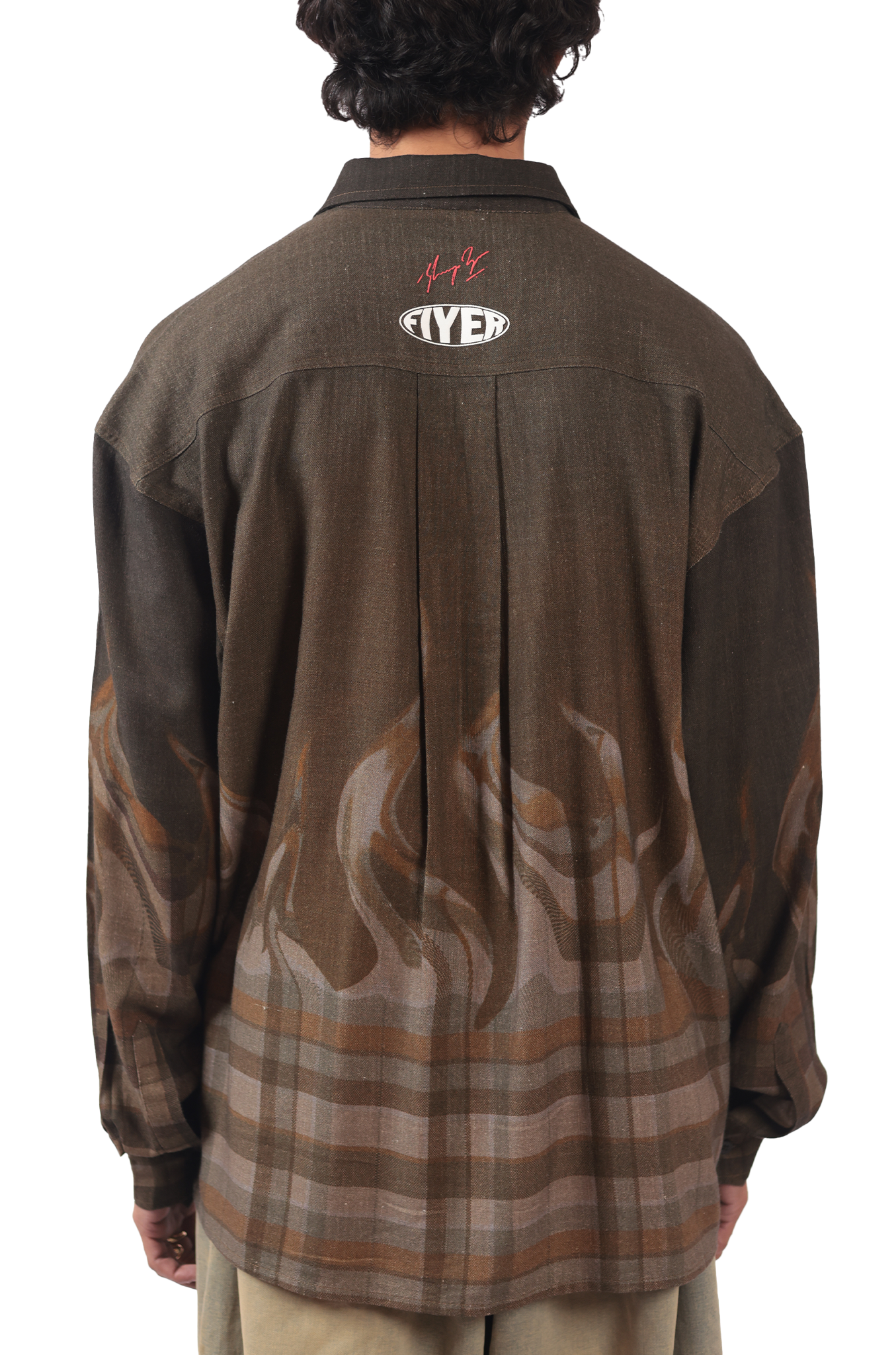 Shreyas Iyer x HUEMN 'SI' monogram Shirt in checkered flame pattern (Brown)