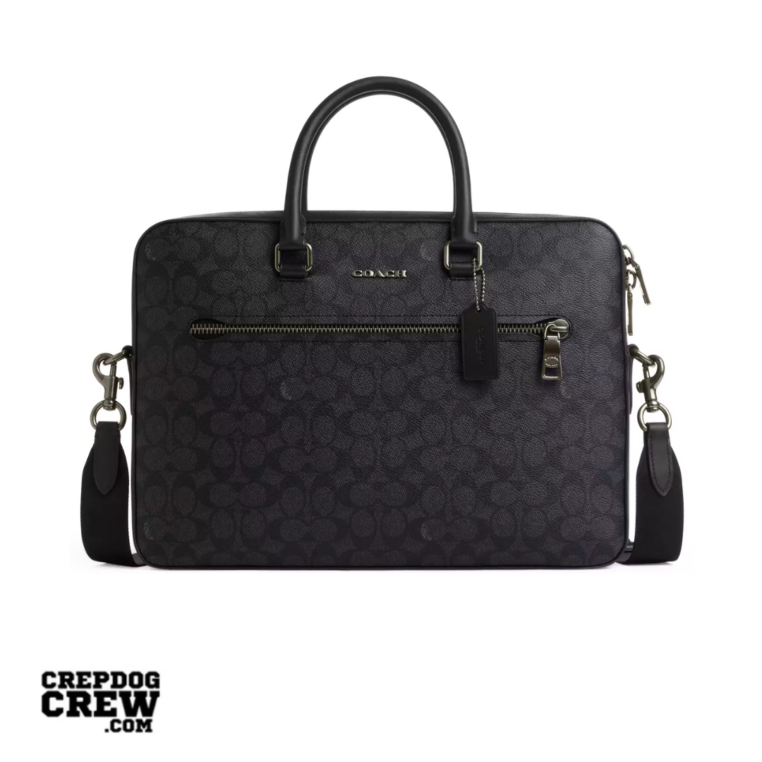 Coach Ethan Slim Brief In Signature Canvas Gunmetal Charcoal Black