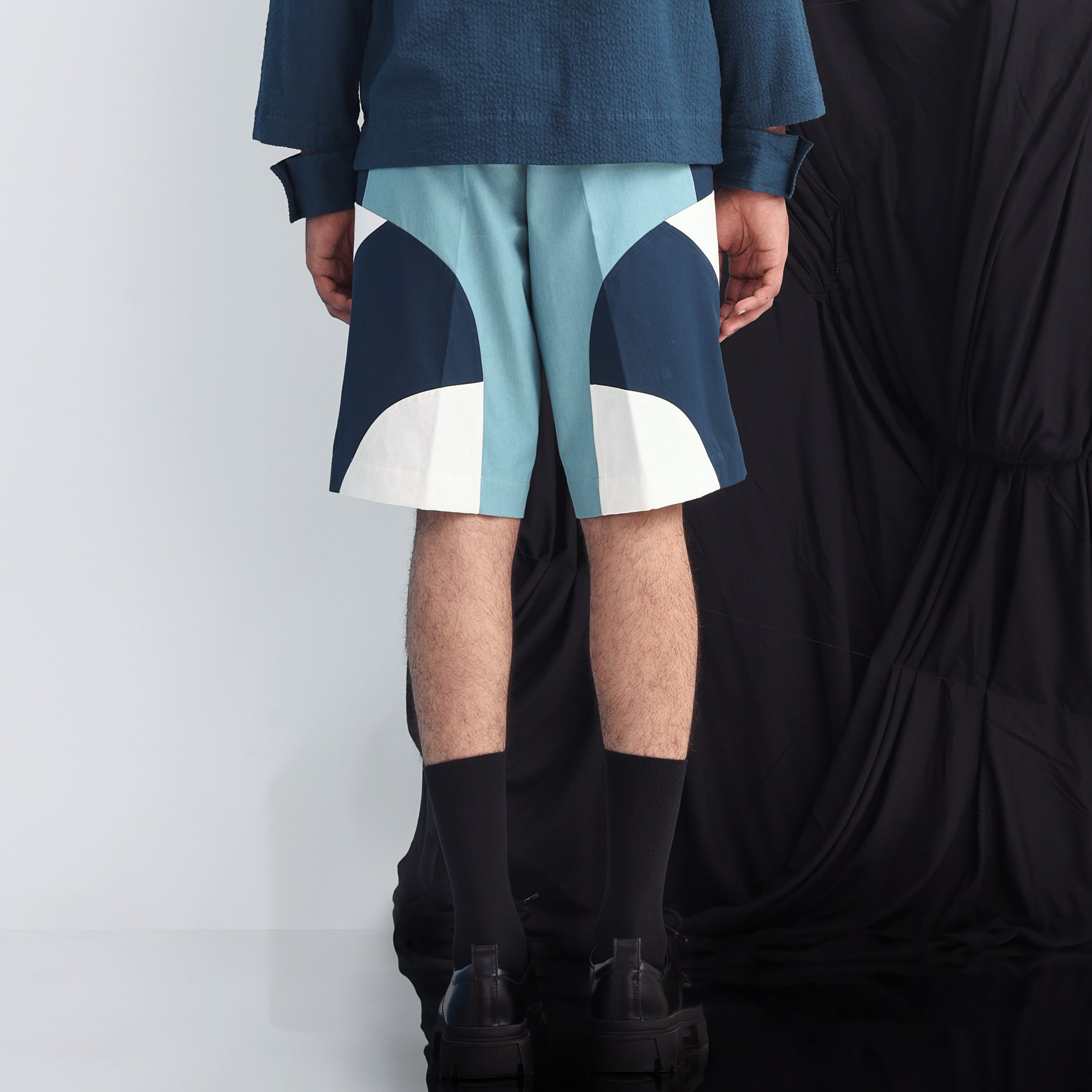 Border Panelled Shorts- Teal