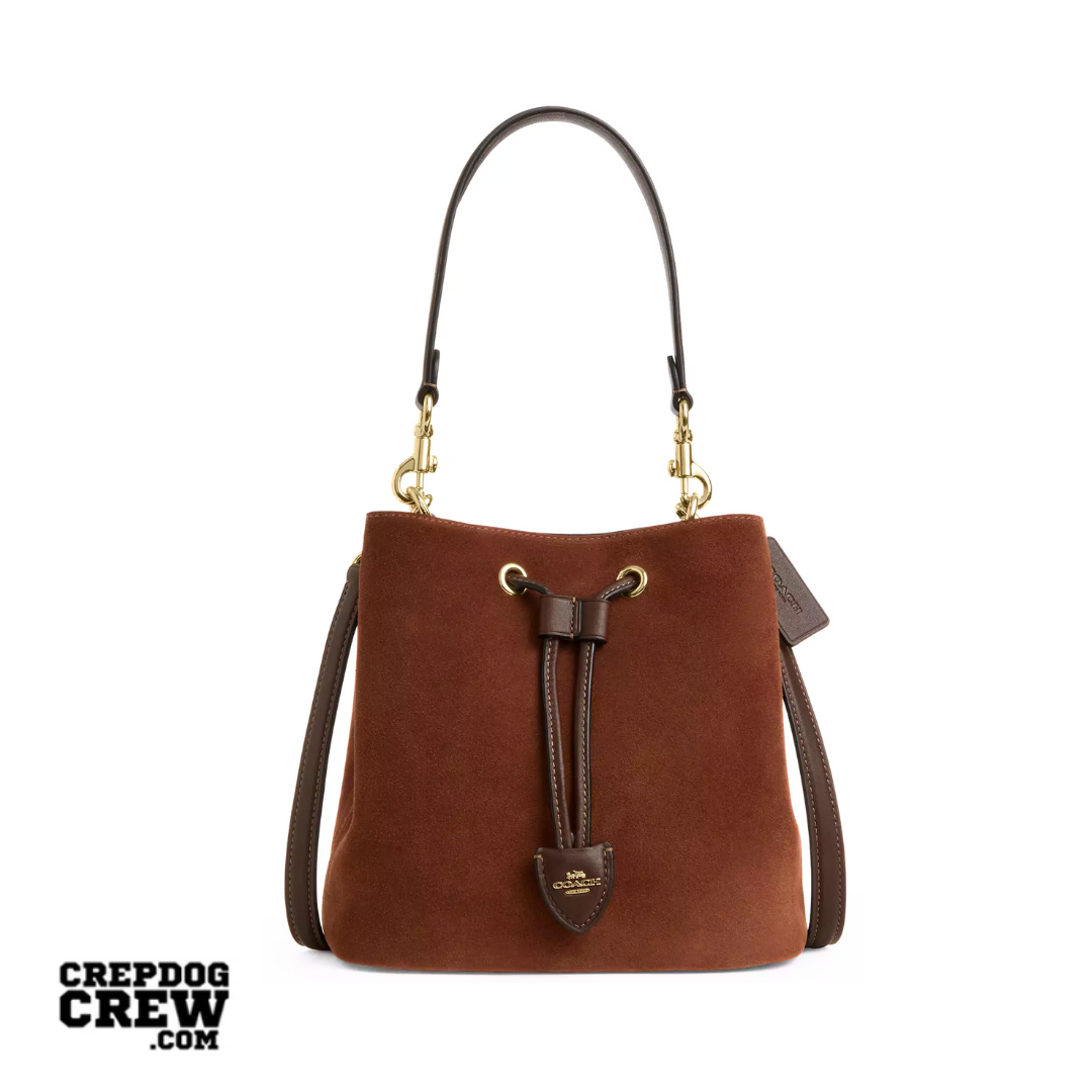 Coach Rowan Bucket Bag suede Gold Vintage Brown