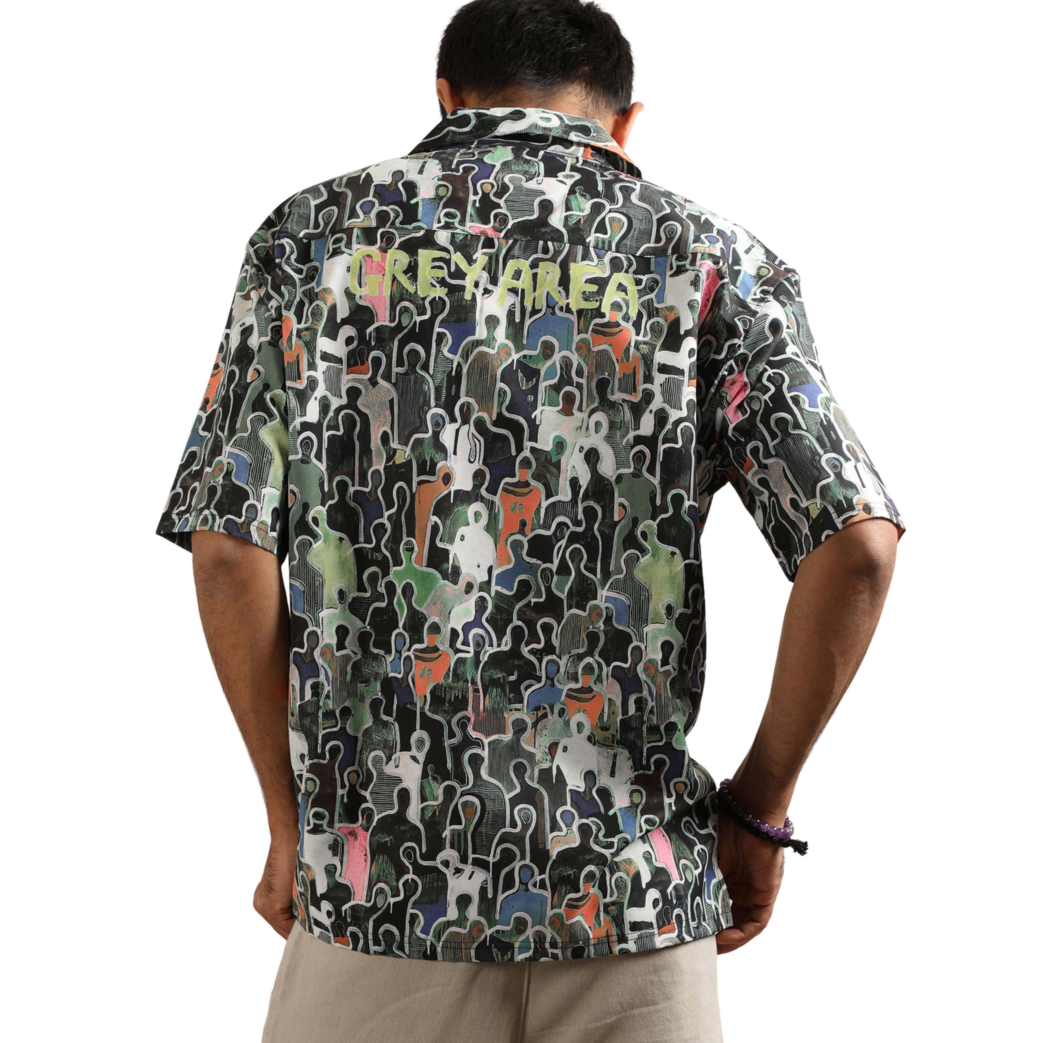 CHARCOAL SILHOUETTES CUBAN COLLAR SHIRT