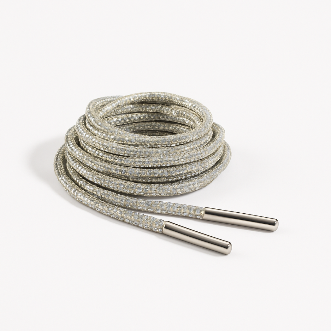 Mystic Silver Rhinestone Shoelaces – Sparkly Crystal Laces for Sneakers, Boots & Dress Shoes By KNOTTY