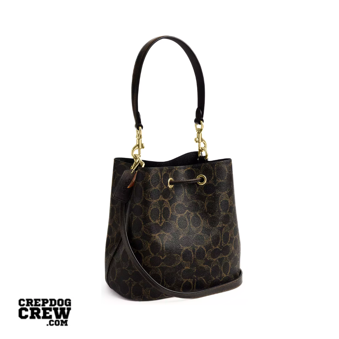 Coach Rowan Bucket Bag In Loved Signature Canvas With Charms Gold Brown