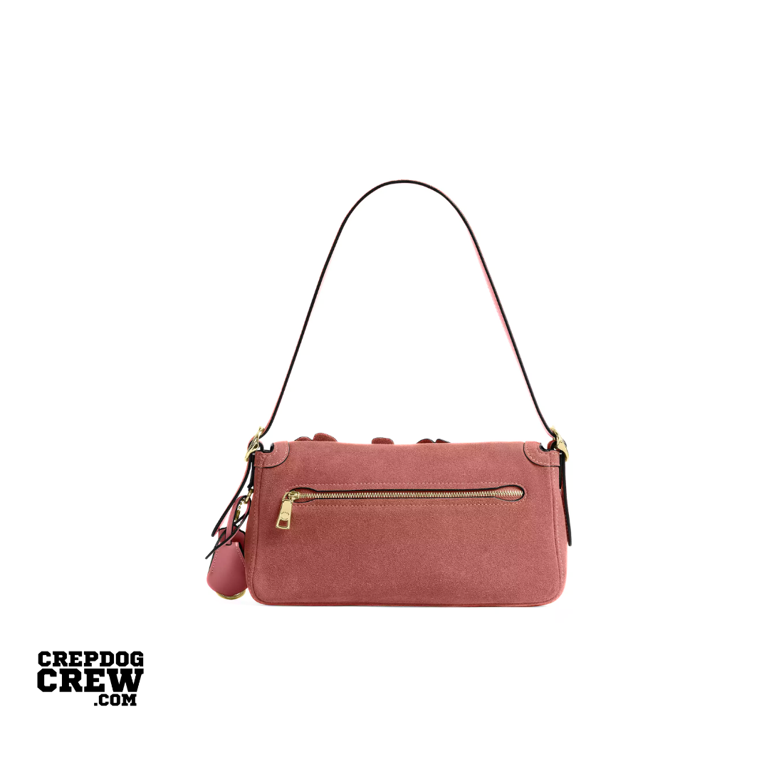 Coach Etta Small Flap Shoulder Bag With Floral Applique smooth leather Gold Blush Pink