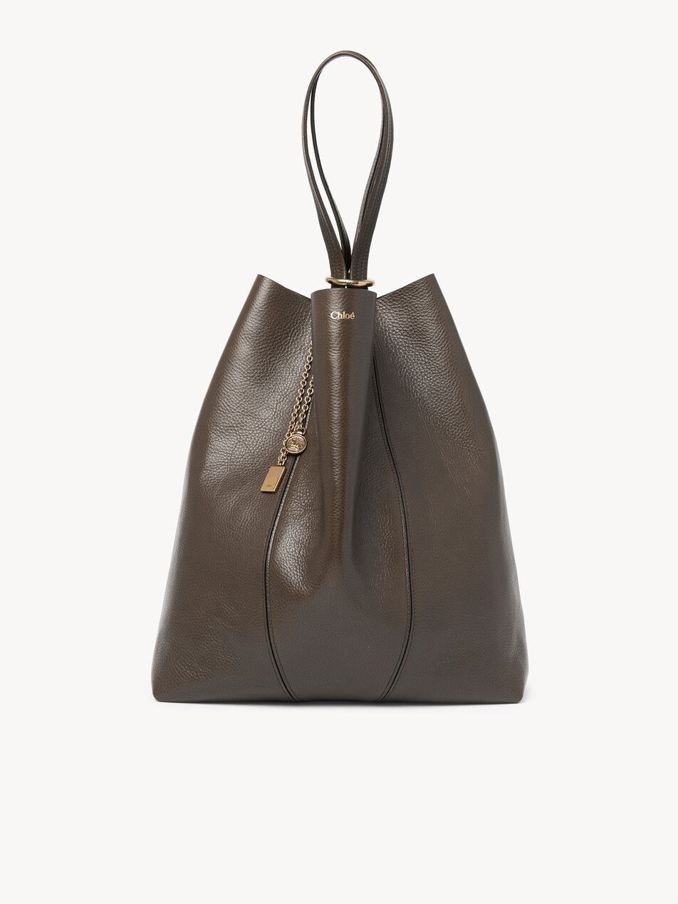 CHLOE Large Chloé Spin tote bag in grained leather Flannel Grey