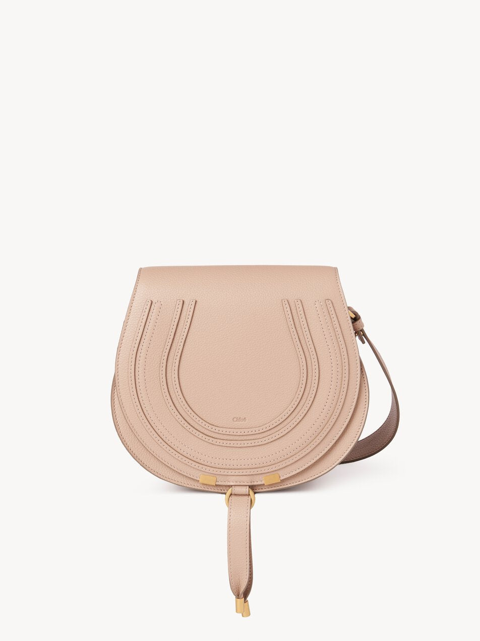 CHLOE Marcie saddle bag in grained leather Deep Beige
