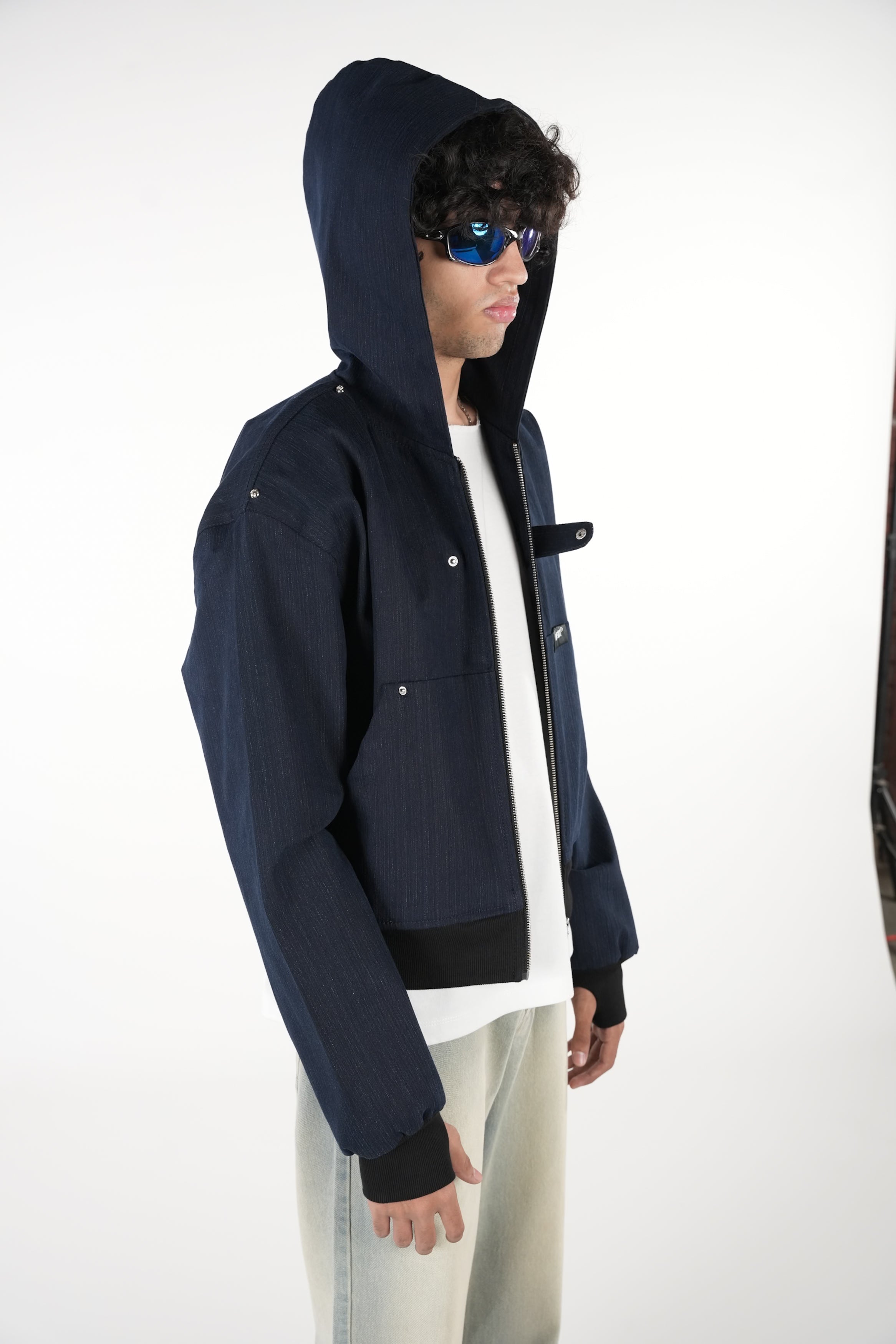 Black/Blue Slub Denim Hoodie RTW