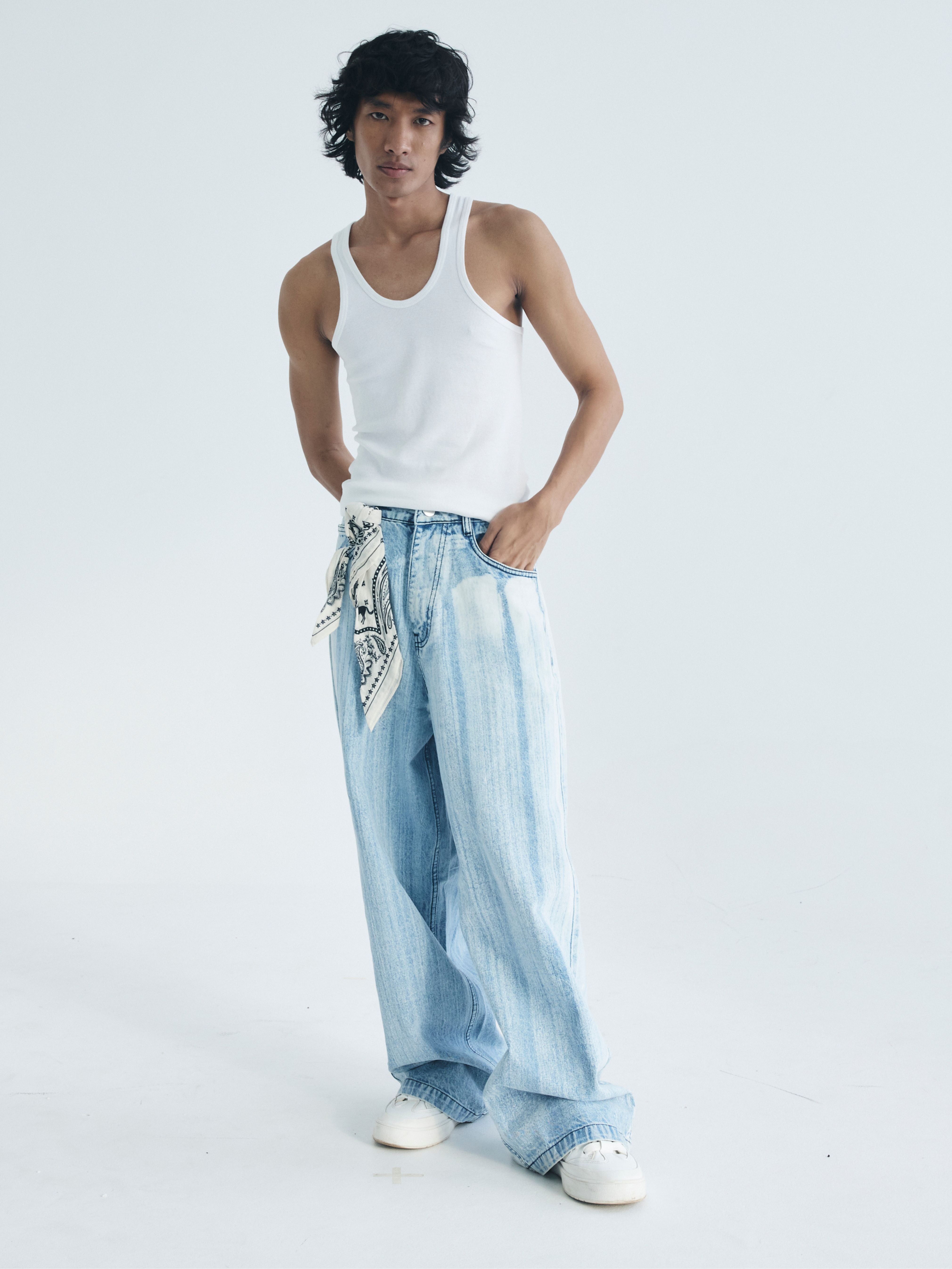Light Blue Brushed Baggy jeans
