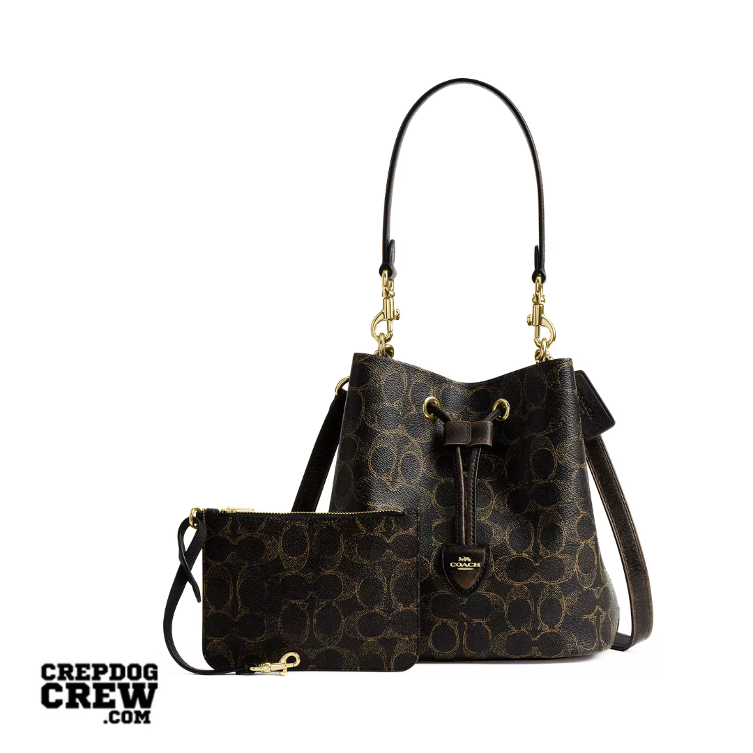 Coach Rowan Bucket Bag In Loved Signature Canvas With Charms Gold Brown