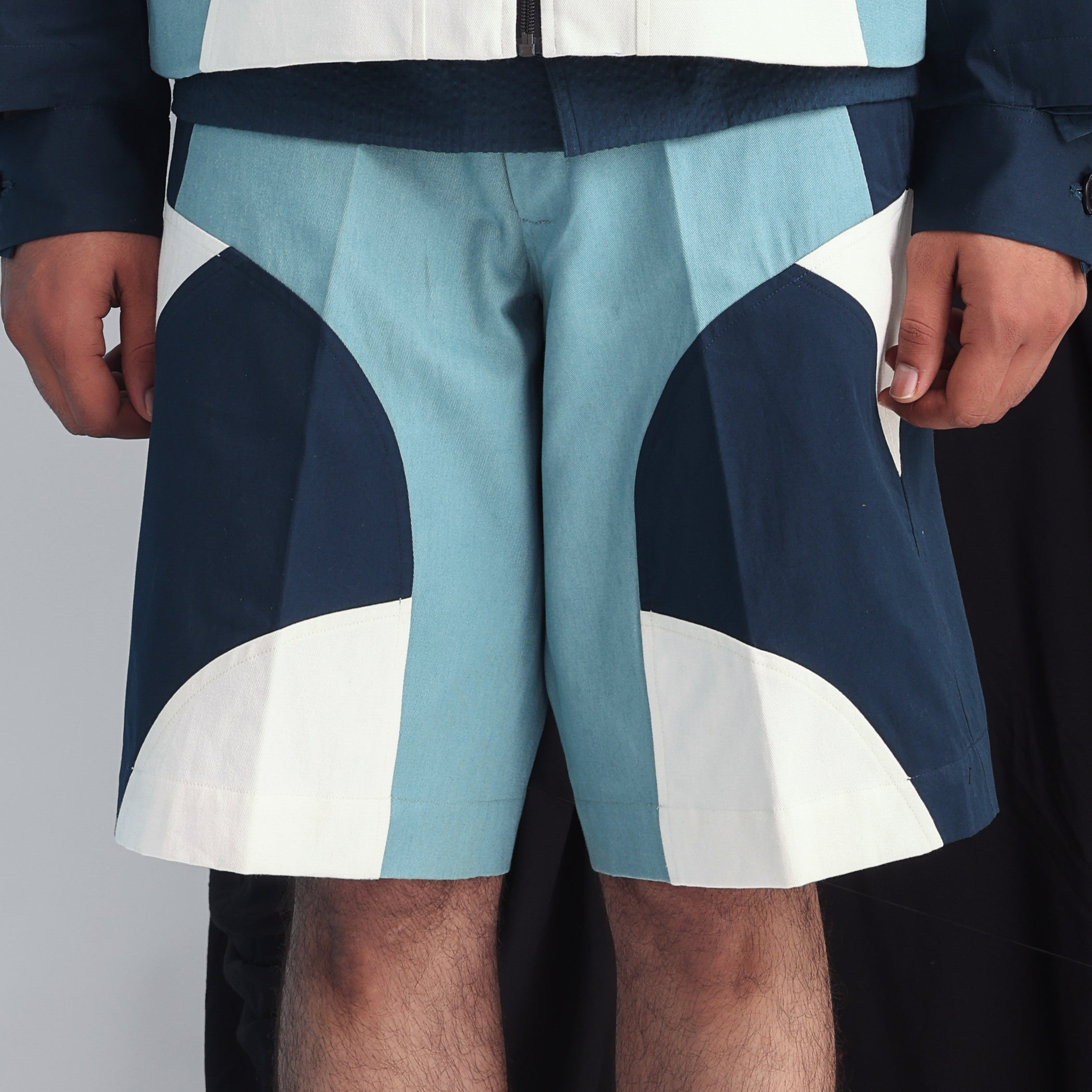 Border Panelled Shorts- Teal