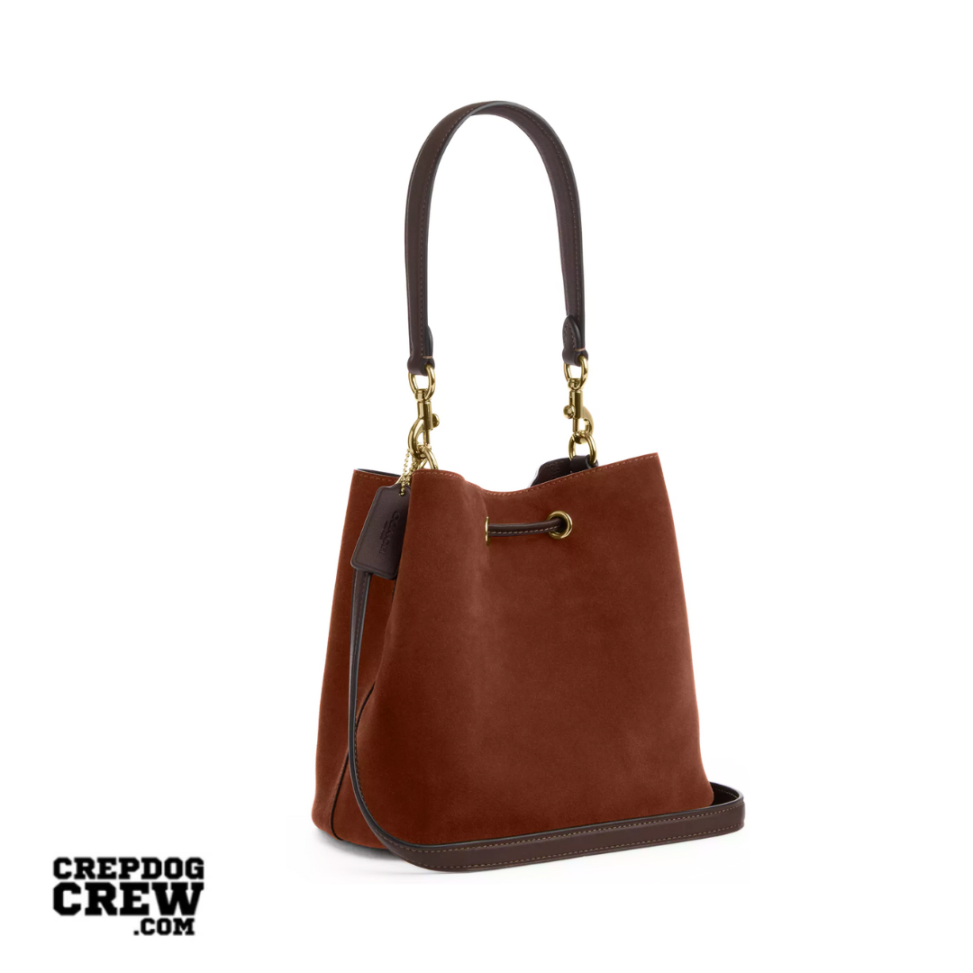 Coach Rowan Bucket Bag suede Gold Vintage Brown
