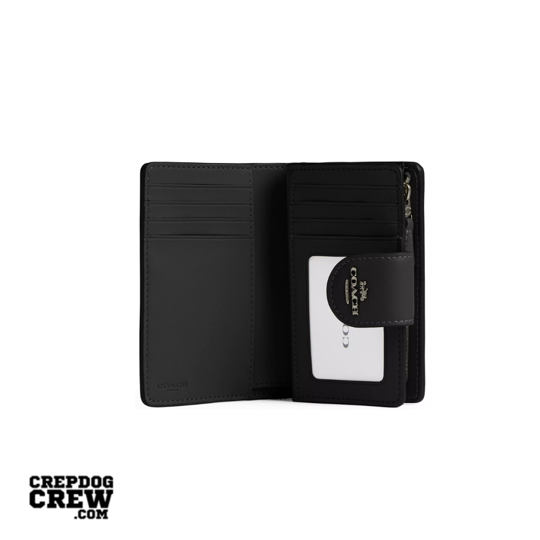 Coach Medium Corner Zip Wallet In Signature Canvas Gunmetal Charcoal Black