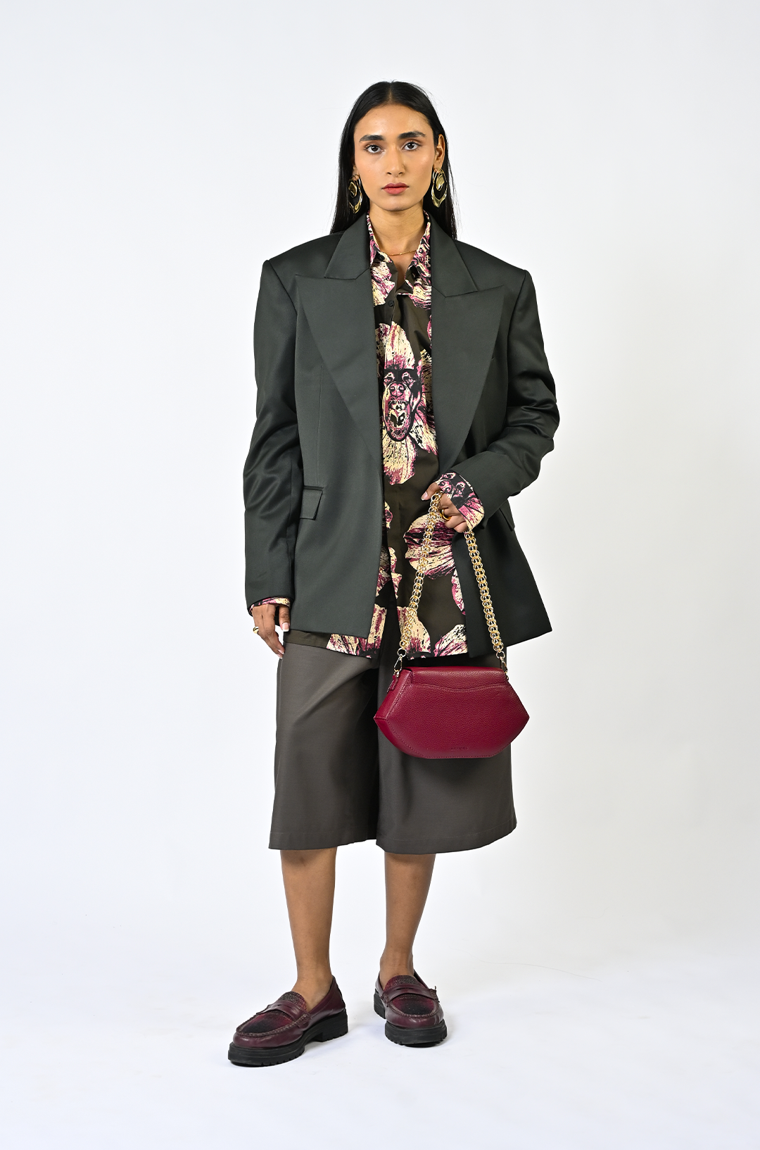 Canine printed oversized cotton shirt - Dark Green