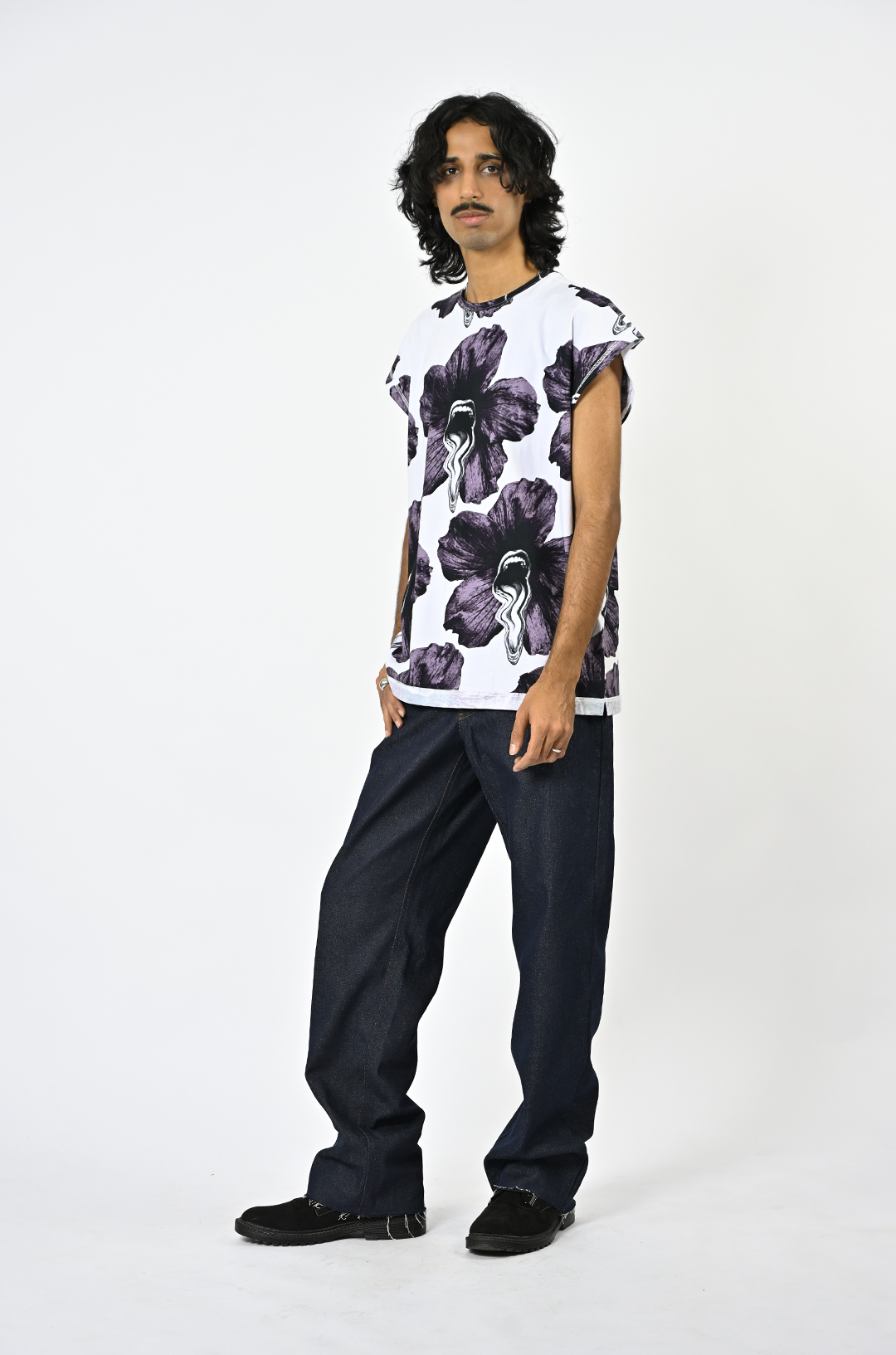 Tongue-printed cotton sleeveless top (Men's)